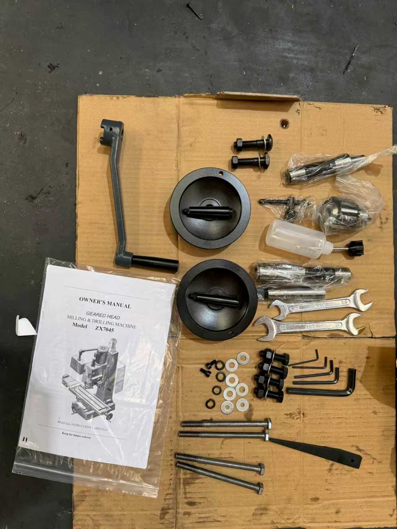 Machine accessories, tools and operating manual prepared together